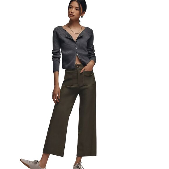 Anthropologie Maeve The Colette Magic Fabric Cropped Wide Leg Pant Fern Size 31 - Picture 1 of 11